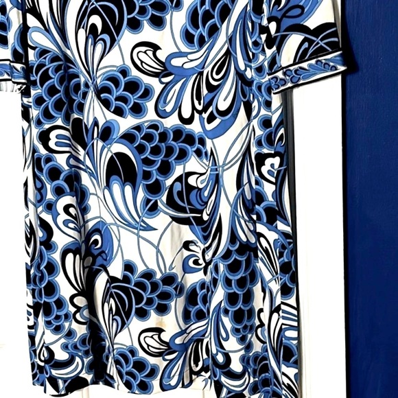 Women’s Averardo-Bessi Italian Made Floral Blue Black & White Mid Length Dress - Picture 3 of 9